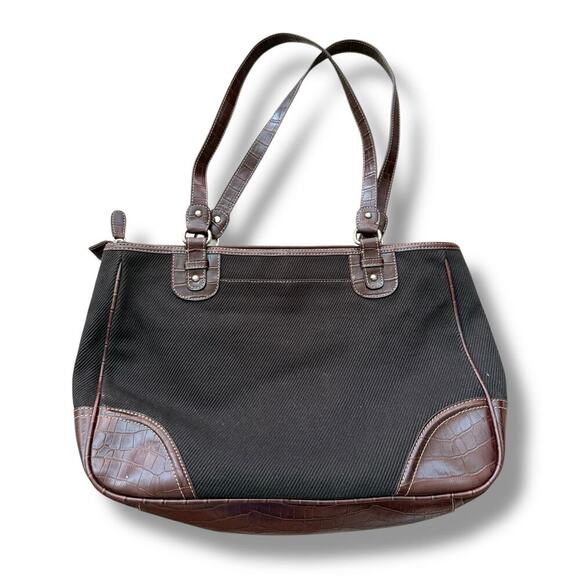 Etienne Aigner Bag Shoulder  BLACK & BROWN Leather Canvas - Picture 2 of 12